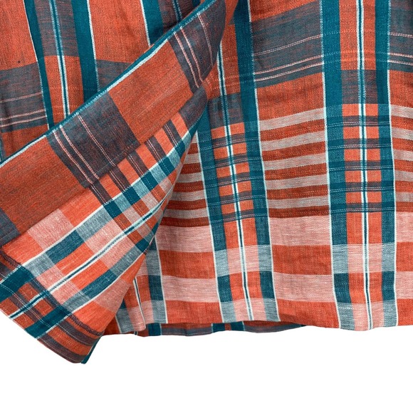 Ann Taylor Faux Wrap Skirt Plaid Linen Blue Orange Women’s 2 - Picture 3 of 7